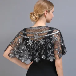 Shawl & Wrap Women's Wedding Guest Wraps Bolero Sparkle & Shine 1920s Elegant Short Sleeve Tulle Wedding Wraps With Beading For Wedding Summer dress to impress