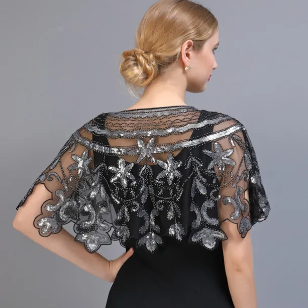 Shawl & Wrap Women's Wedding Guest Wraps Bolero Sparkle & Shine 1920s Elegant Short Sleeve Tulle Wedding Wraps With Beading For Wedding Summer dress to impress