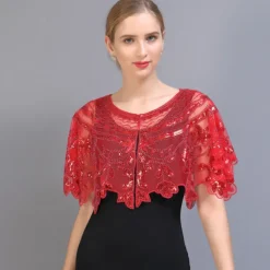 Shawl & Wrap Women's Wedding Guest Wraps Bolero Sparkle & Shine 1920s Elegant Short Sleeve Tulle Wedding Wraps With Beading For Wedding Summer dress to impress