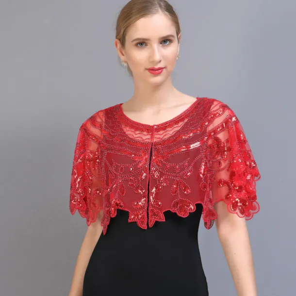 Shawl & Wrap Women's Wedding Guest Wraps Bolero Sparkle & Shine 1920s Elegant Short Sleeve Tulle Wedding Wraps With Beading For Wedding Summer dress to impress
