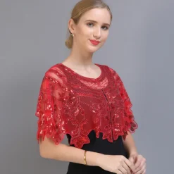 Shawl & Wrap Women's Wedding Guest Wraps Bolero Sparkle & Shine 1920s Elegant Short Sleeve Tulle Wedding Wraps With Beading For Wedding Summer dress to impress
