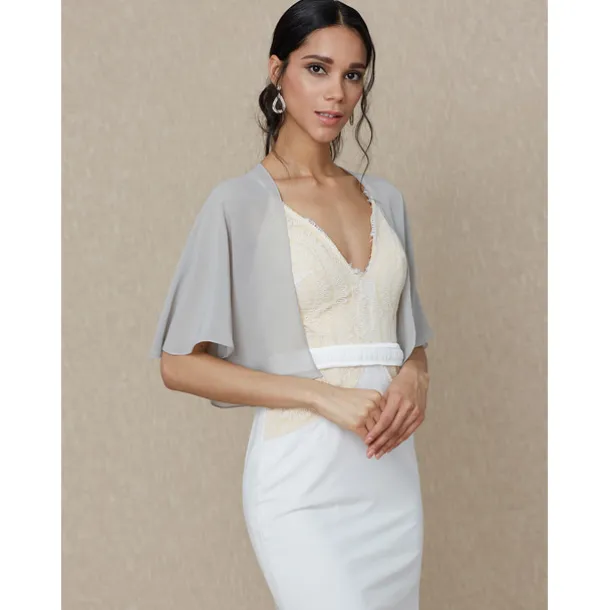 Shawls Women's Wrap Bolero Shrug Coats / Jackets Elegant Sun Protection Short Sleeve Chiffon Wedding Wraps With Pure Color For Formal Spring & Fall dress to impress
