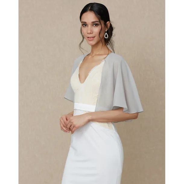 Shawls Women's Wrap Bolero Shrug Coats / Jackets Elegant Sun Protection Short Sleeve Chiffon Wedding Wraps With Pure Color For Formal Spring & Fall dress to impress