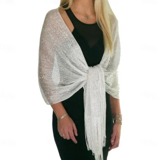 Shawls Women's Wrap Glitters Sparkle & Shine Sleeveless Polyester Wedding Wraps With Tassel For Wedding Spring & Summer