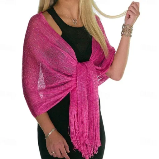 Shawls Women's Wrap Glitters Sparkle & Shine Sleeveless Polyester Wedding Wraps With Tassel For Wedding Spring & Summer