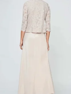 Sheath / Column 3 Piece Mother of the Bride Dress Formal Wedding Guest Elegant Vintage Simple Square Neck Crew Neck Floor Length Satin Lace Sleeveless Long Sleeve Jacket Dresses with Lace