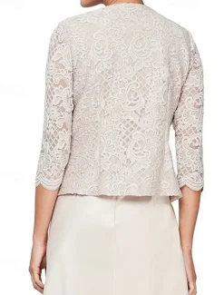 Sheath / Column 3 Piece Mother of the Bride Dress Formal Wedding Guest Elegant Vintage Simple Square Neck Crew Neck Floor Length Satin Lace Sleeveless Long Sleeve Jacket Dresses with Lace