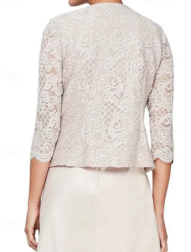 Sheath / Column 3 Piece Mother of the Bride Dress Formal Wedding Guest Elegant Vintage Simple Square Neck Crew Neck Floor Length Satin Lace Sleeveless Long Sleeve Jacket Dresses with Lace