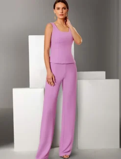 Sheath / Column 3 Piece Pantsuit Beach Wedding Mother of the Bride Dress Elegant Vintage Jewel Neck Floor Length Chiffon 3/4 Length Sleeve with Feather Beading