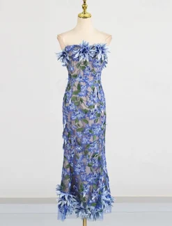 Sheath / Column DressesDress Wedding Wedding Guest Cocktail Dress Sleeveless Off Shoulder Flowers with Embroidered Lace