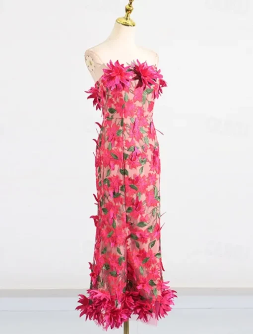 Sheath / Column DressesDress Wedding Wedding Guest Cocktail Dress Sleeveless Off Shoulder Flowers with Embroidered Lace