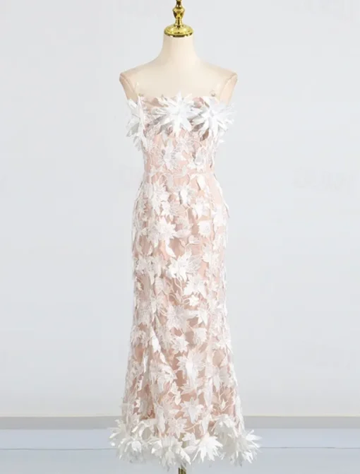 Sheath / Column DressesDress Wedding Wedding Guest Cocktail Dress Sleeveless Off Shoulder Flowers with Embroidered Lace
