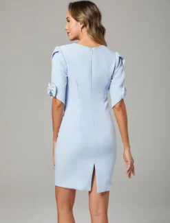 Sheath / Column Mother of the Bride Dress Elegant Simple Jewel Neck Short / Mini Chiffon Short Sleeve with Bow(s) Solid Color Dresses