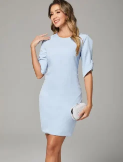 Sheath / Column Mother of the Bride Dress Elegant Simple Jewel Neck Short / Mini Chiffon Short Sleeve with Bow(s) Solid Color Dresses