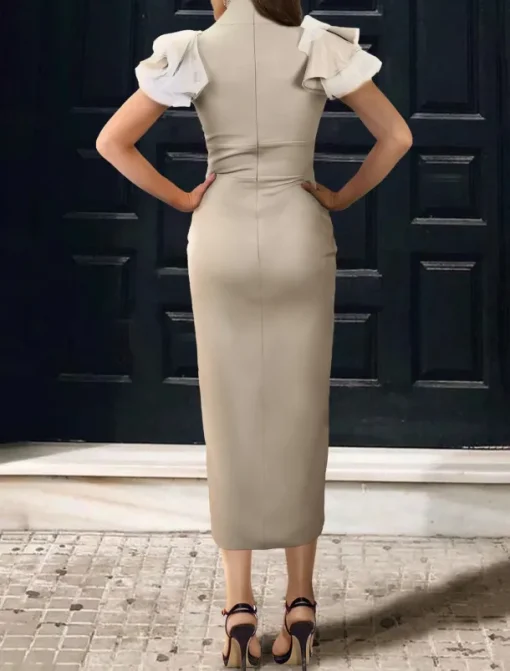 Sheath Cocktail Dresses Elegant Dress Formal WorkWear Ankle Length Sleeveless High Neck Stretch Fabric with Slit Appliques Dresses