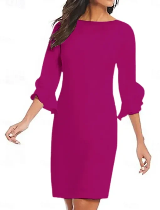 Sheath Cocktail Dresses Minimalist Dress Cocktail Party Knee Length 3/4 Length Sleeve Jewel Neck Fall Wedding Guest Chiffon with Ruffles Dresses