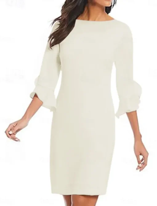Sheath Cocktail Dresses Minimalist Dress Cocktail Party Knee Length 3/4 Length Sleeve Jewel Neck Fall Wedding Guest Chiffon with Ruffles Dresses