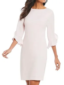 Sheath Cocktail Dresses Minimalist Dress Cocktail Party Knee Length 3/4 Length Sleeve Jewel Neck Fall Wedding Guest Chiffon with Ruffles Dresses