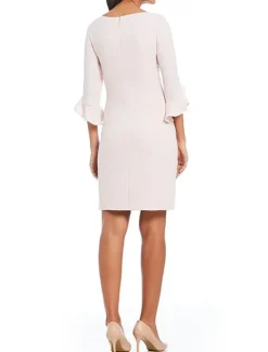 Sheath Cocktail Dresses Minimalist Dress Cocktail Party Knee Length 3/4 Length Sleeve Jewel Neck Fall Wedding Guest Chiffon with Ruffles Dresses