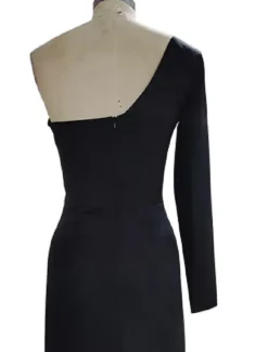 Sheath Evening Gown Elegant Dress Prom Formal Evening Floor Length Long Sleeve One Shoulder Fall Wedding Guest Stretch Fabric with Sleek Slit Pure Color Masquerade Dress