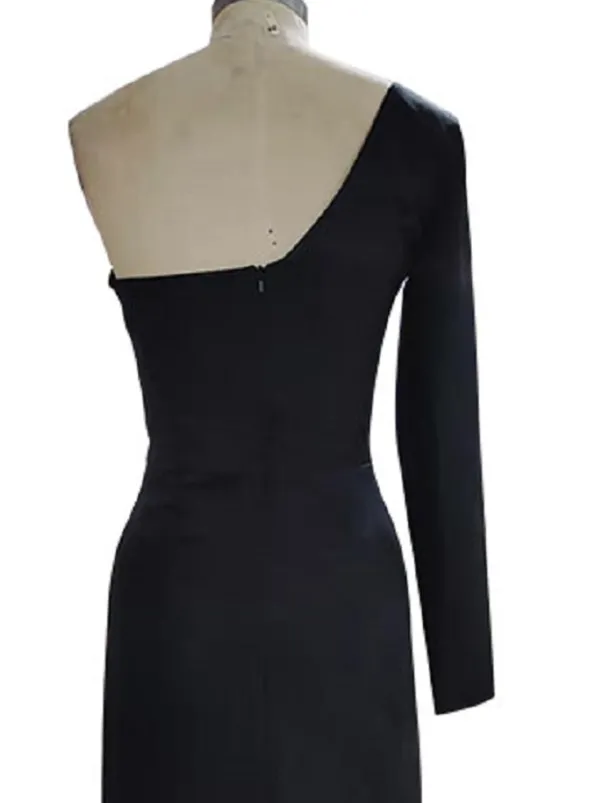 Sheath Evening Gown Elegant Dress Prom Formal Evening Floor Length Long Sleeve One Shoulder Fall Wedding Guest Stretch Fabric with Sleek Slit Pure Color Masquerade Dress