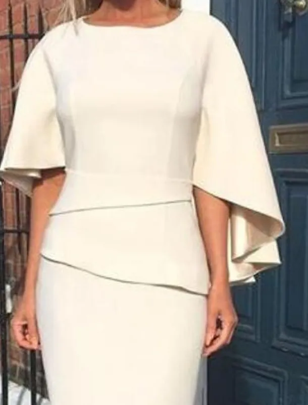 Sheath Mother of the Bride Dress Wedding Guest Elegant Simple Plus Size Jewel Neck Asymmetrical Knee Length Charmeuse Half Sleeve with Tier free custom size