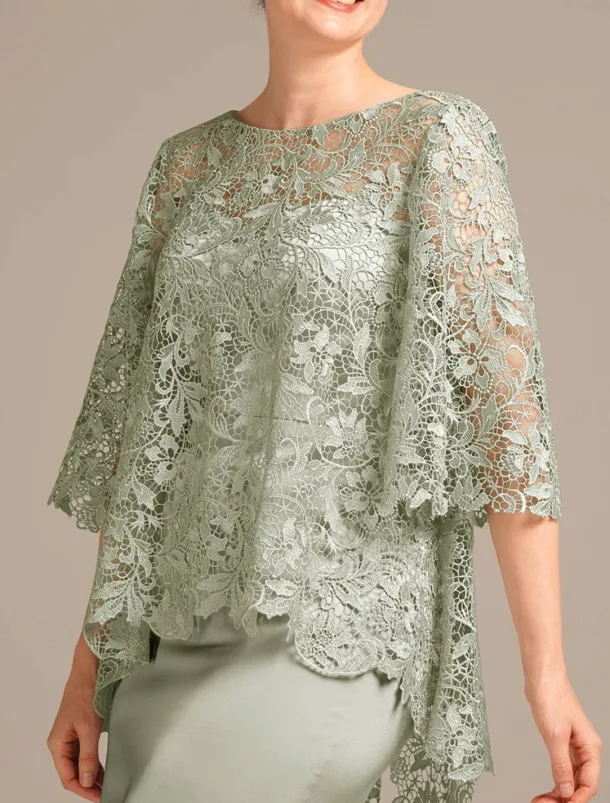 Sheath Mother of the Bride Dress Wedding Guest Elegant Jewel Neck Floor Length Satin Lace Half Sleeve with Embroidery free custom size