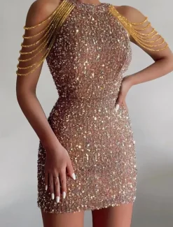 Sheath Sequin Cocktail Dresses Party Dress Holiday Homecoming Dress Short / Mini Sleeveless Jewel Neck dress to impress