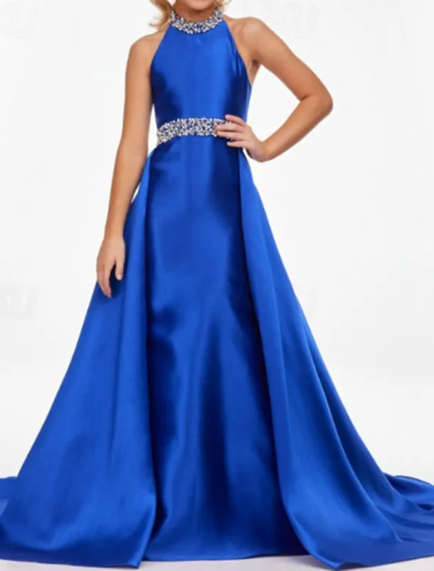 Sheath Sweep / Brush Train Chrismas Dress Flower Girl Dress Pageant & Performance Juniors Cute Prom Dress Satin with Beading Open Back Fit 3-16 Years dress to impress