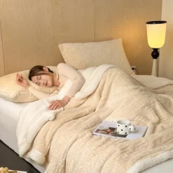 Sherpa Blanket Fleece-Layerd Thick Warm Blanket for Winter Bed Super Soft Fuzzy Flannel Wool Like Reversible Velvet Plush Twin Queen King Weighted Blanket