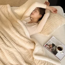 Sherpa Blanket Fleece-Layerd Thick Warm Blanket for Winter Bed Super Soft Fuzzy Flannel Wool Like Reversible Velvet Plush Twin Queen King Weighted Blanket