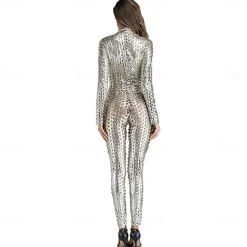 Shiny Zentai Suits Cosplay Costume Party Costume Carnival Costume Full Body Suit Women's Plus Size Zipper Front Nightclub Jumpsuits Hollow Latex Costume for Christmas Carnival Masquerade Adults'