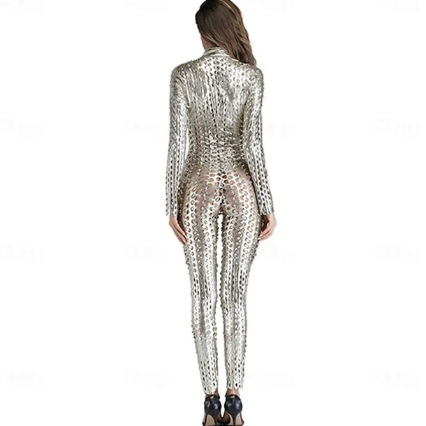 Shiny Zentai Suits Cosplay Costume Party Costume Carnival Costume Full Body Suit Women's Plus Size Zipper Front Nightclub Jumpsuits Hollow Latex Costume for Christmas Carnival Masquerade Adults'