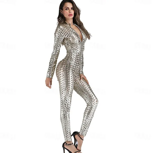 Shiny Zentai Suits Cosplay Costume Party Costume Carnival Costume Full Body Suit Women's Plus Size Zipper Front Nightclub Jumpsuits Hollow Latex Costume for Christmas Carnival Masquerade Adults'