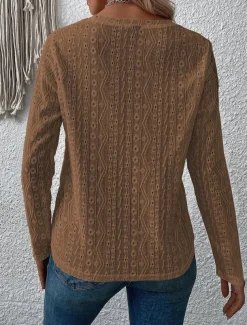 Shirt Blouse Eyelet top Women's White Pink Purple Solid Color Cut Out Street Daily Fashion Round Neck S