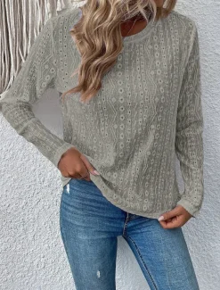 Shirt Blouse Eyelet top Women's White Pink Purple Solid Color Cut Out Street Daily Fashion Round Neck S