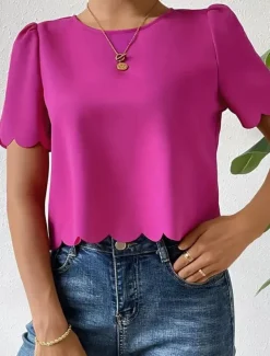 Shirt Blouse Women's Dusty Rose Blue Orange Plain Sexy Street Daily Fashion Round Neck Regular Fit S
