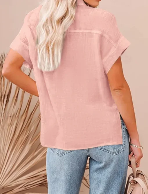 Shirt Cotton Linen Shirts Button Up Blouse Women's Black White Pink Plain Buttons Pocket Street Daily Fashion Shirt Collar Regular Fit S