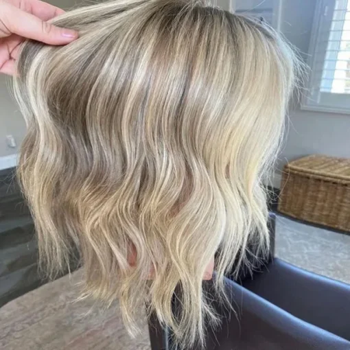 Short 100% VirginRemy Human Hair 5x5 Closure 13x4 Lace Front Wig Layered Haircut Brazilian Hair Wavy Blonde Wig Highlighted Colored Hair Natural Hairline Glueless For Women