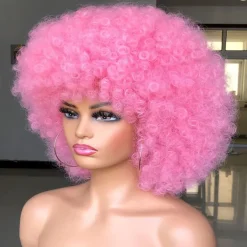 Short Afro Wig with Bangs for Black Women Afro Kinky Curly Wig 70s Premium Synthetic Big Afro Wig