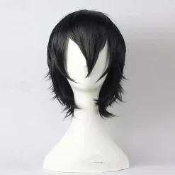Short Anime Straight Synthetic Wigs with Bangs High Temperature Resistance Anime Party Costume Cosplay Wig for Men and Women