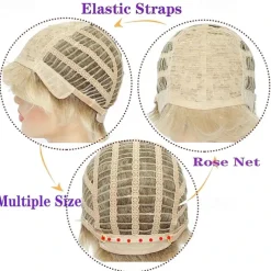 Short Blonde Wig with Bangs Blonde Mix Brown Wigs for White Women Natural Fluffy Synthetic Hair Womens Wigs