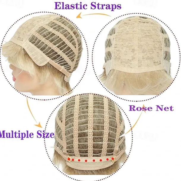 Short Blonde Wig with Bangs Blonde Mix Brown Wigs for White Women Natural Fluffy Synthetic Hair Womens Wigs