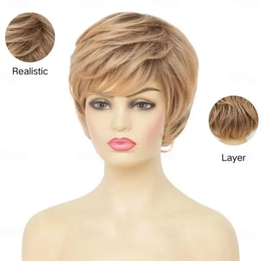 Short Blonde Wigs for Women Natural Looking Synthetic Hair Wig for Daily Party Use