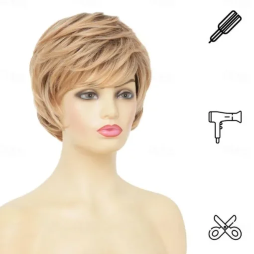 Short Blonde Wigs for Women Natural Looking Synthetic Hair Wig for Daily Party Use