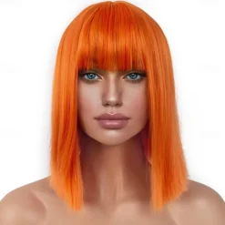 Short Bob Wigs with Bangs for Women Synthetic Straight Hair Bob Cut Wig Shoulder Length Fashion Bob Cosplay Wig for Girl Colorful Costume Wigs Halloween Wigs
