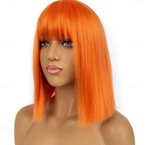 Short Bob Wigs with Bangs for Women Synthetic Straight Hair Bob Cut Wig Shoulder Length Fashion Bob Cosplay Wig for Girl Colorful Costume Wigs Halloween Wigs
