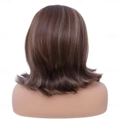 Short Brown Mixed Wig with Bang Retro Bouffant Beehive Wigs fits 80s Costume or Carnival Party Halloween Wigs
