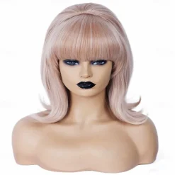 Short Brown Mixed Wig with Bang Retro Bouffant Beehive Wigs fits 80s Costume or Carnival Party Halloween Wigs