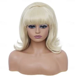 Short Brown Mixed Wig with Bang Retro Bouffant Beehive Wigs fits 80s Costume or Carnival Party Halloween Wigs